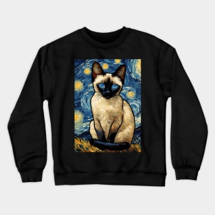 Siamese Cat Breed Painting in a Van Gogh Starry Night Art Style Crewneck Sweatshirt